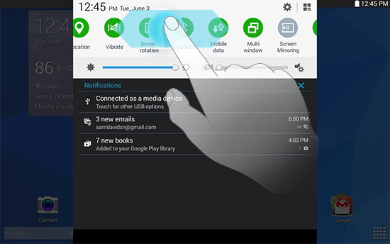 Notification panel on samsung phone